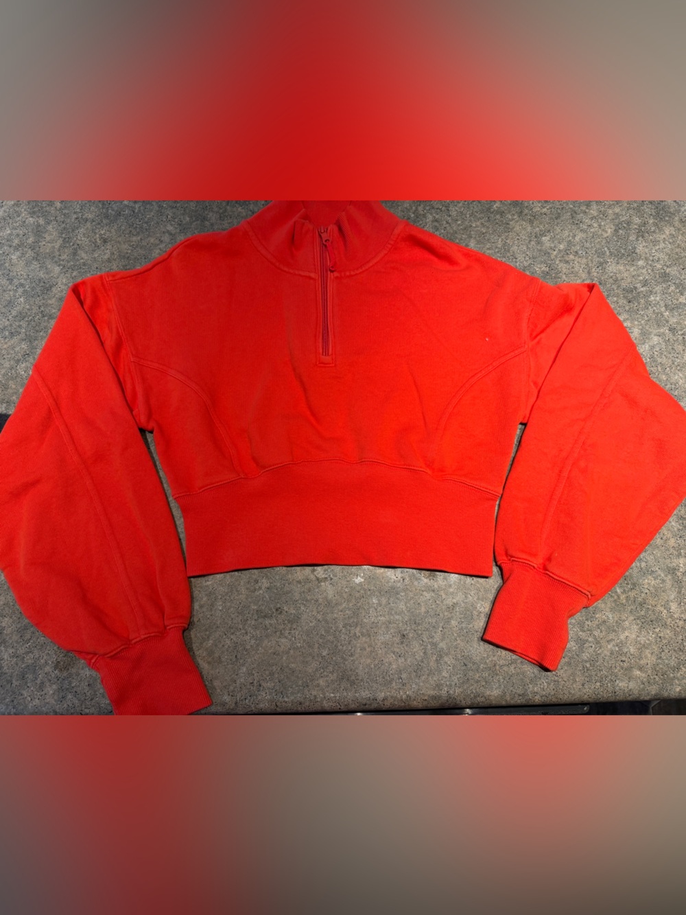 AERIE Offline Cropped Half-Zip Sweatshirt in Bright Coral Red